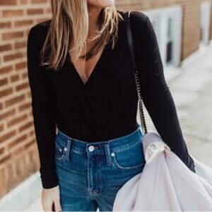 New J. Crew 365 Black Wrap Long‎ Sleeve Bodysuit